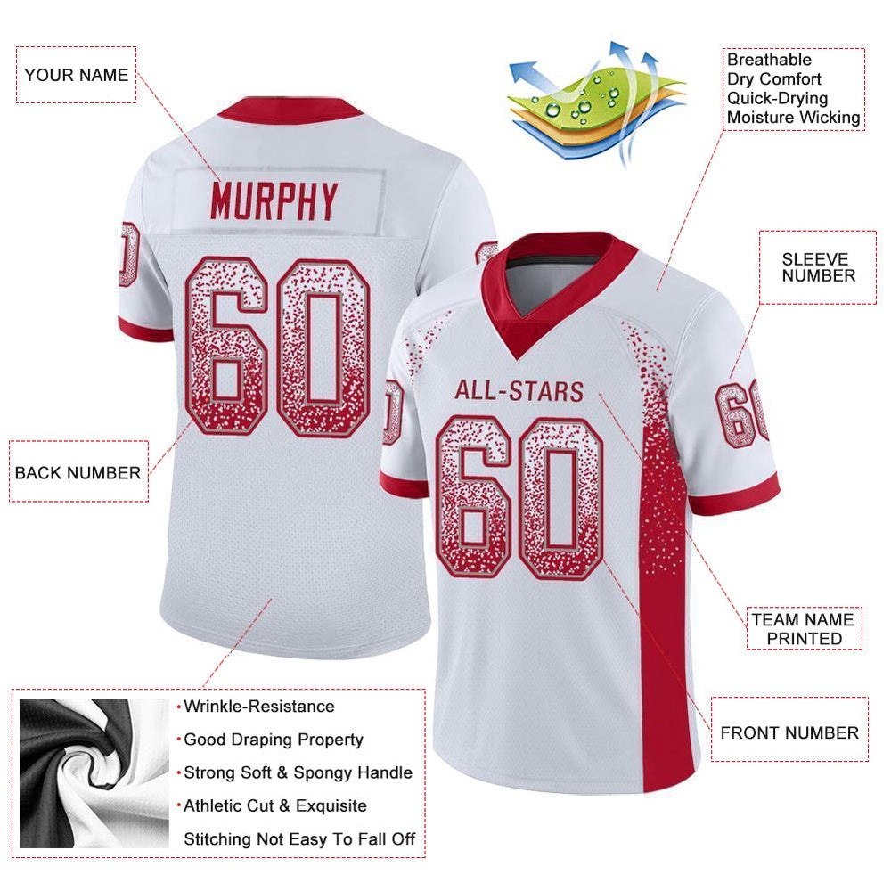 Custom White Red Gray Mesh Drift Fashion Football Jersey, Team Jerseys Football, Custom Football Jersey