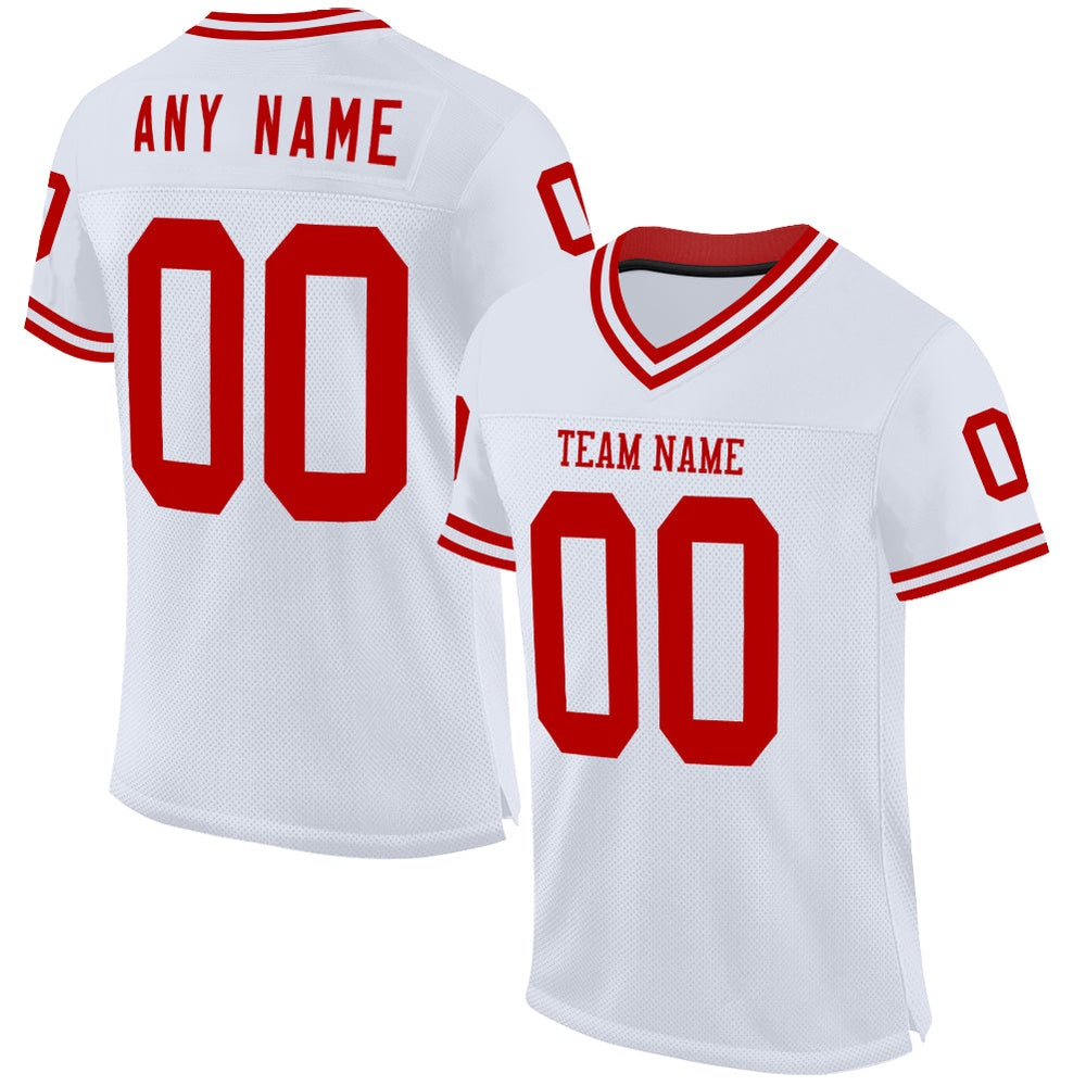 Custom White Red Mesh Authentic Throwback Football Jersey, Team Jerseys Football, Custom Football Jersey