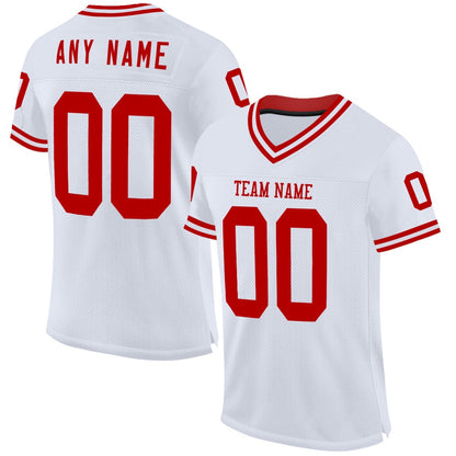 Custom White Red Mesh Authentic Throwback Football Jersey, Team Jerseys Football, Custom Football Jersey
