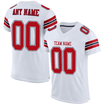 Custom White Red Navy Mesh Authentic Football Jersey, Team Jerseys Football, Custom Football Jersey