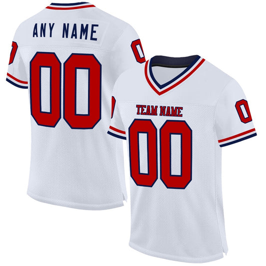 Custom White Red Navy Mesh Authentic Throwback Football Jersey, Team Jerseys Football, Custom Football Jersey