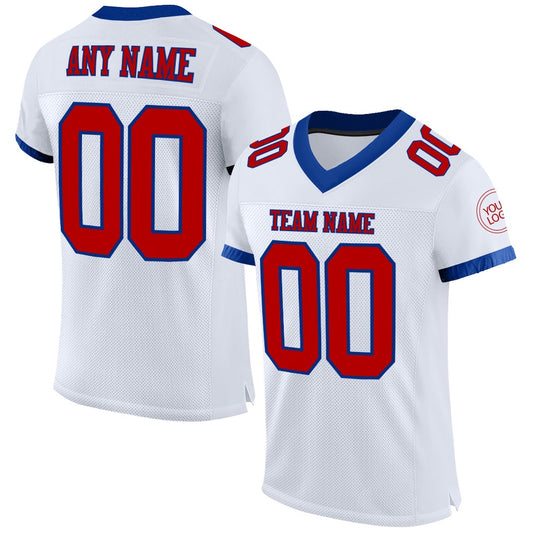 Custom White Red Royal Mesh Authentic Football Jersey, Team Jerseys Football, Custom Football Jersey