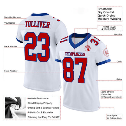 Custom White Red Royal Mesh Authentic Football Jersey, Team Jerseys Football, Custom Football Jersey