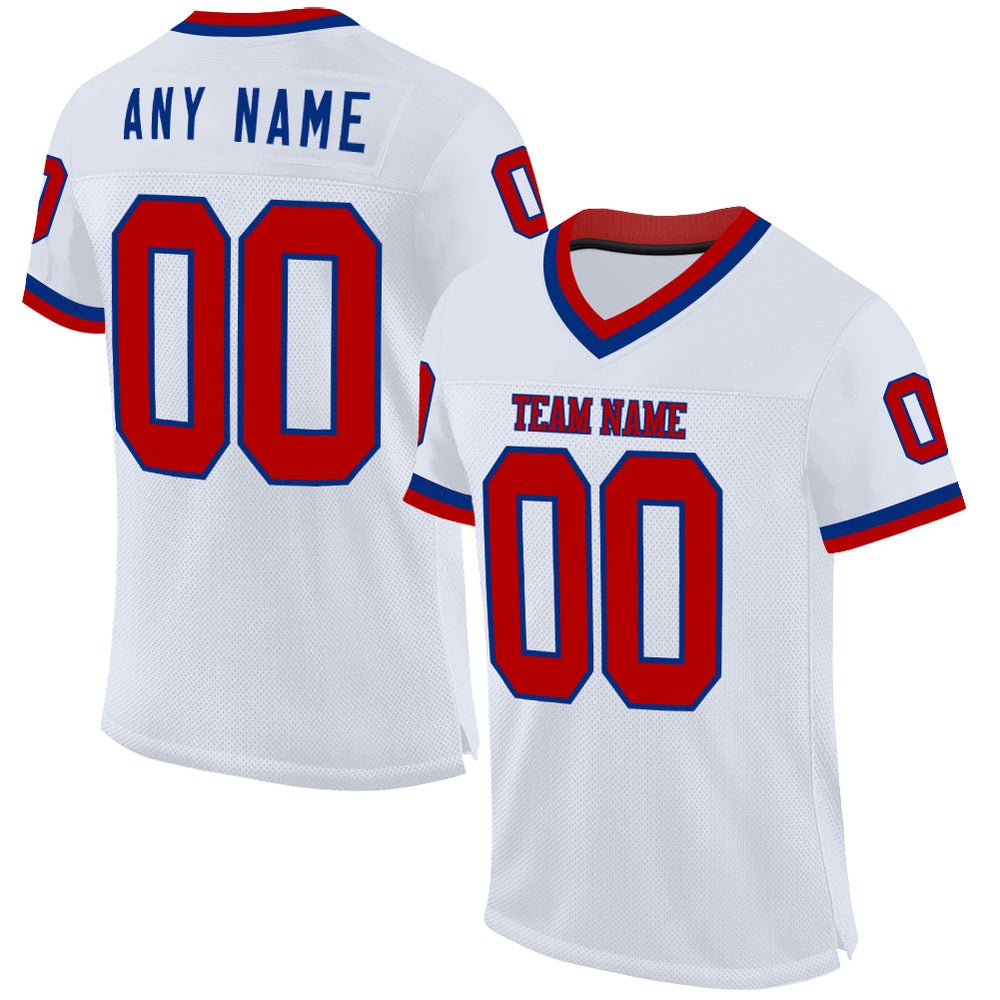 Custom White Red Royal Mesh Authentic Throwback Football Jersey, Team Jerseys Football, Custom Football Jersey