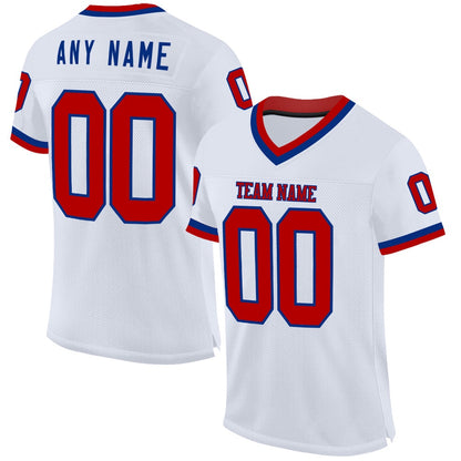 Custom White Red Royal Mesh Authentic Throwback Football Jersey, Team Jerseys Football, Custom Football Jersey