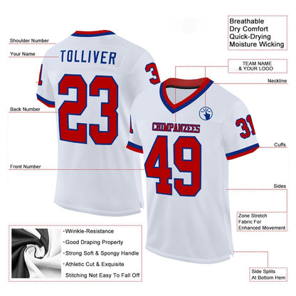 Custom White Red Royal Mesh Authentic Throwback Football Jersey, Team Jerseys Football, Custom Football Jersey