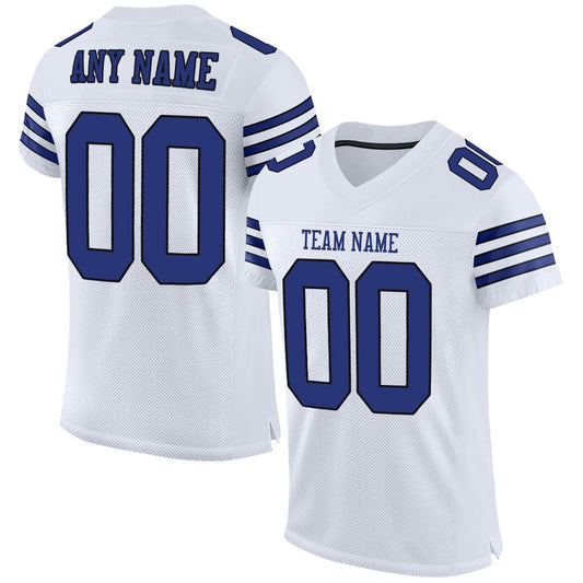Custom White Royal Black Mesh Authentic Football Jersey, Team Jerseys Football, Custom Football Jersey