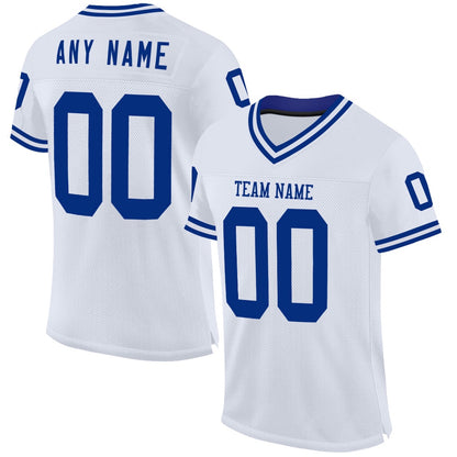 Custom White Royal Mesh Authentic Throwback Football Jersey, Team Jerseys Football, Custom Football Jersey