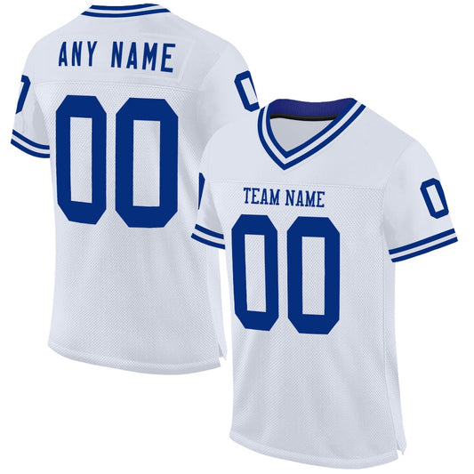 Custom White Royal Mesh Authentic Throwback Football Jersey, Team Jerseys Football, Custom Football Jersey