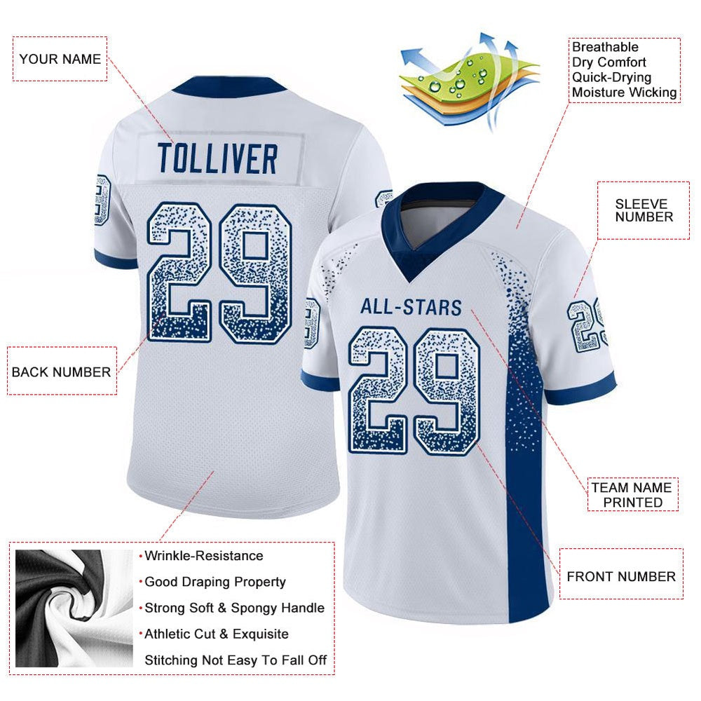 Custom White Royal Mesh Drift Fashion Football Jersey, Team Jerseys Football, Custom Football Jersey