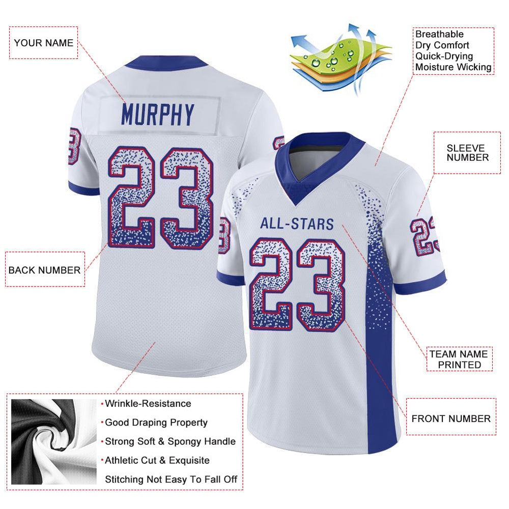Custom White Royal Red Mesh Drift Fashion Football Jersey, Team Jerseys Football, Custom Football Jersey