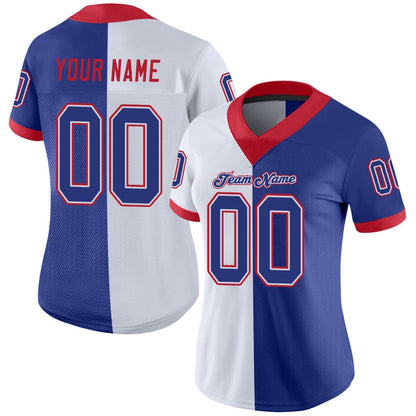 Custom White Royal Scarlet Mesh Split Fashion Football Jersey, Team Jerseys Football, Custom Football Jersey