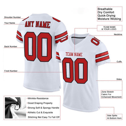 Custom White Scarlet Black Mesh Authentic Football Jersey, Team Jerseys Football, Custom Football Jersey