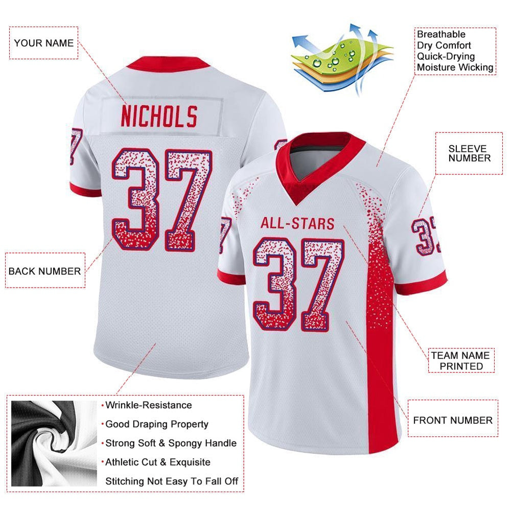 Custom White Scarlet Royal Mesh Drift Fashion Football Jersey, Team Jerseys Football, Custom Football Jersey