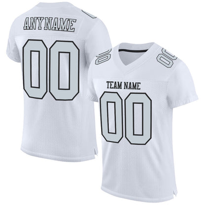 Custom White Silver Black Mesh Authentic Football Jersey, Team Jerseys Football, Custom Football Jersey