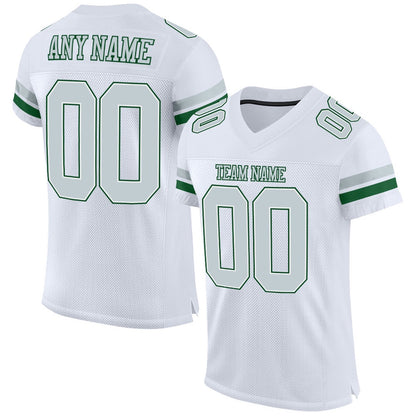 Custom White Silver Green Mesh Authentic Football Jersey, Team Jerseys Football, Custom Football Jersey