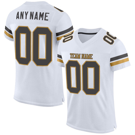 Custom White Steel Gray Old Gold Mesh Authentic Football Jersey, Team Jerseys Football, Custom Football Jersey