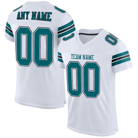 Custom White Teal Black Mesh Authentic Football Jersey, Team Jerseys Football, Custom Football Jersey