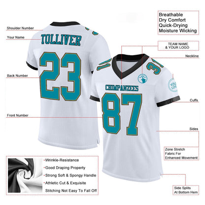 Custom White Teal Old Gold Black Mesh Authentic Football Jersey, Team Jerseys Football, Custom Football Jersey