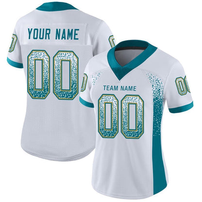 Custom White Teal Old Gold Mesh Drift Fashion Football Jersey, Team Jerseys Football, Custom Football Jersey