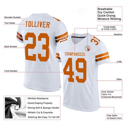Custom White Texas Orange Mesh Authentic Football Jersey, Team Jerseys Football, Custom Football Jersey