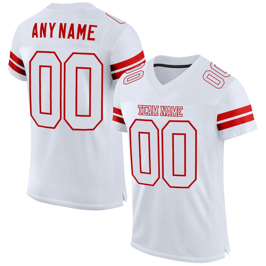 Custom White White Red Mesh Authentic Football Jersey, Team Jerseys Football, Custom Football Jersey