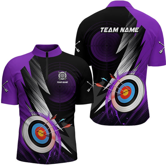 Customized Archery Target Purple Jersey Men Quarter-Zip Shirt Archery Club Team Shirts, Archery Team Shirts, Custom Archery Shirts