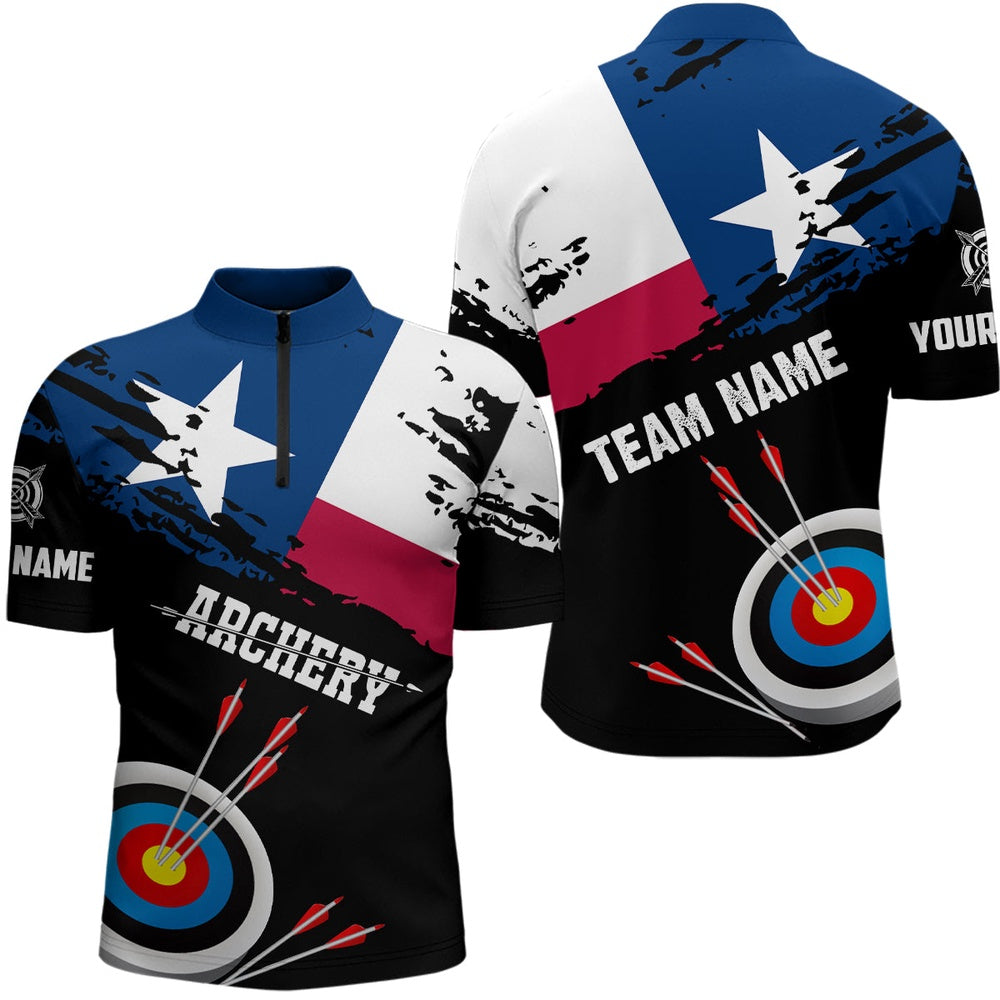 Customized Grunge Texas Archery Men Quarter-Zip Shirts, Best Texas Flag Shirts For Archers, Archery Team Shirts, Custom Archery Shirts