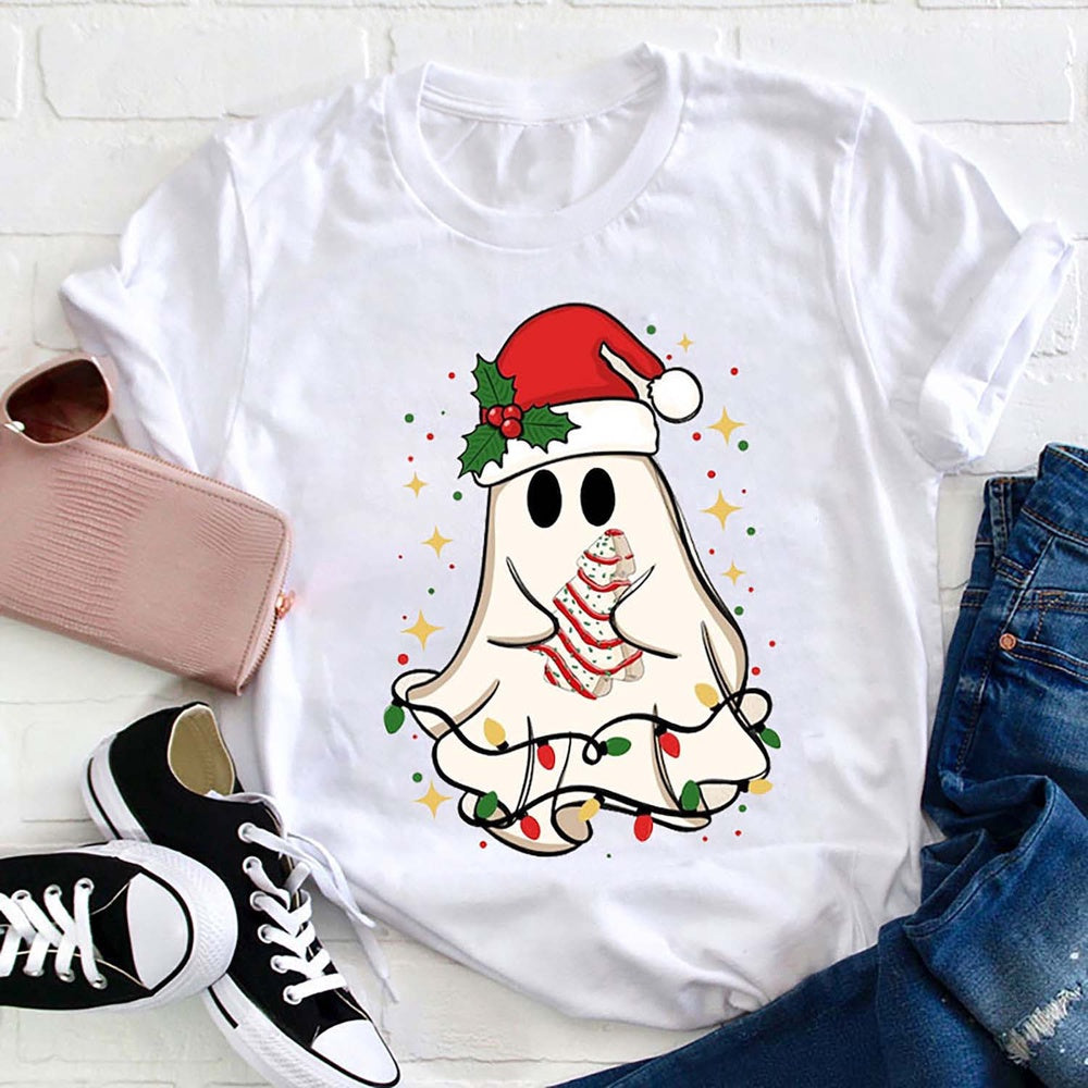 Cute Christmas Ghost Tree T Shirt, Merry T Shirt, Unisex Christmas Shirts