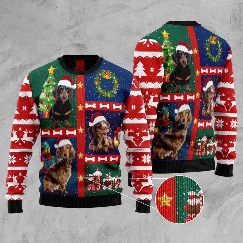 Cute Dachshund Ugly Christmas Sweater, Funny Xmas Sweater, Sweater Xmas