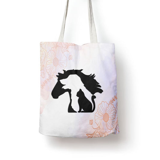 Cute Horse Dog Cat Lover Tee Women Mothers Day Tote Bag, Women Tote Bag, Canvas Tote Bag, Printed Tote Bag