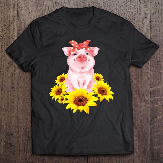 Cute Piggy With Sunflower Tiny Pig With Bandana Mother's Day T Shirt, Mother's Day Shirt, Shirt For Mom, Mom Shirt