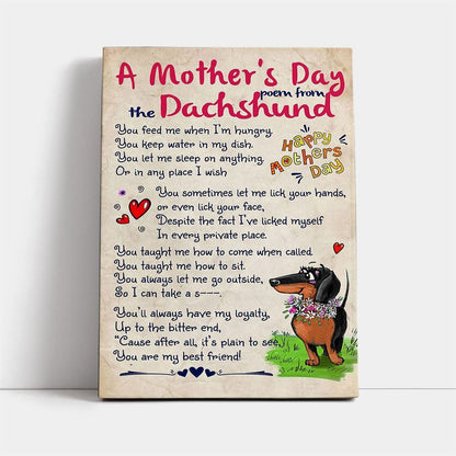 Dachshund Dog A Mother'S Day Poem From The Dachshund, Mother's Day Canvas Art, Gift For Mom, Birthday Gift, Mother's Day Wall Art