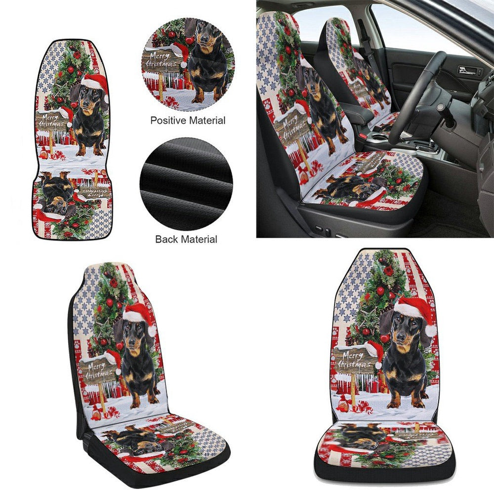 Dachshund Dog Christmas American flag Cars Seat Cover, Christmas Car Seat Covers, Car Decor Gift