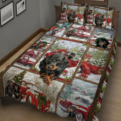 Dachshund Quilt Set, Dachshund Weiner Doxie Dogmas Patchwork Quilt Blanket