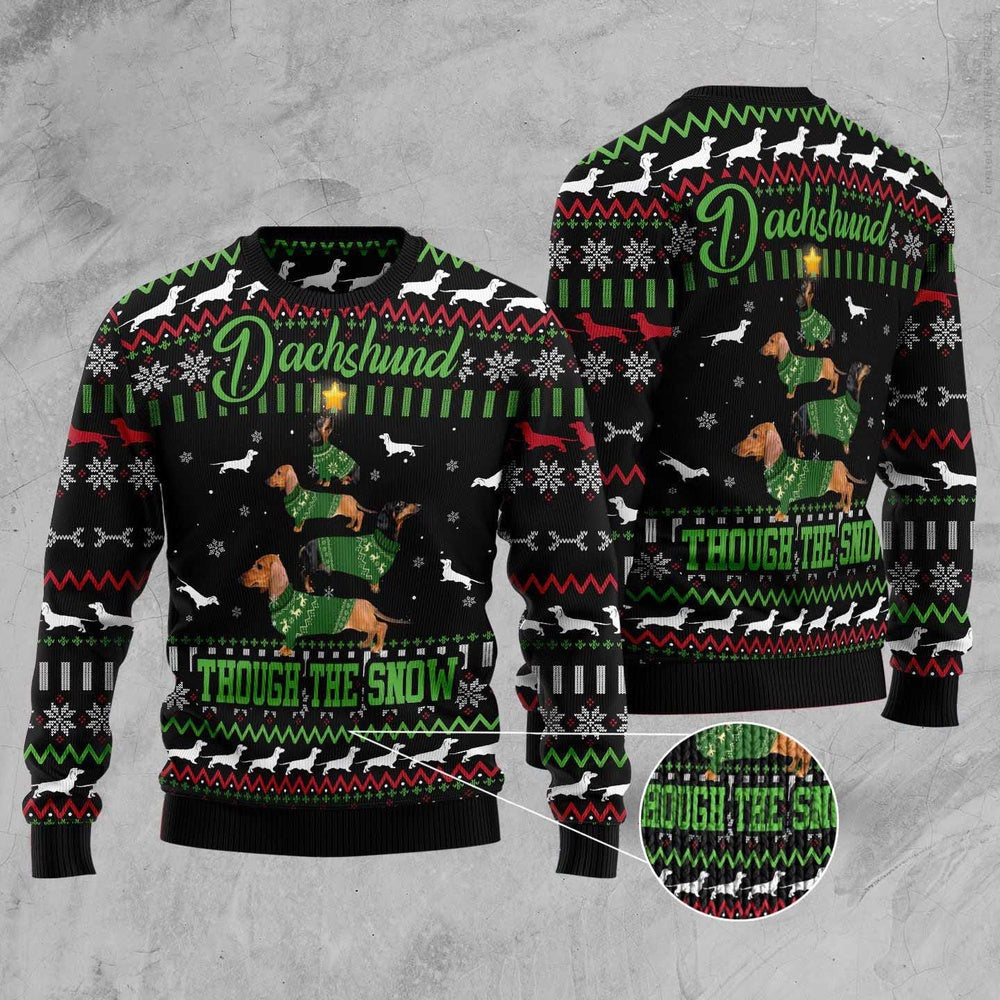 Dachshund Through Snow Christmas Ugly Christmas Sweater, Funny Xmas Sweater, Sweater Xmas