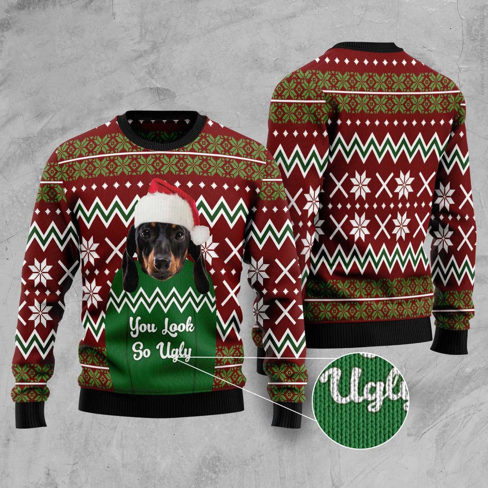 Dachshund You Look So Ugly Ugly Christmas Sweater, Funny Xmas Sweater, Sweater Xmas
