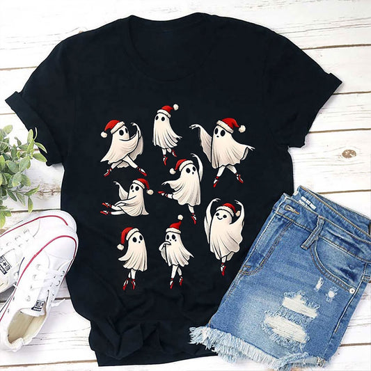Dancing Ghost With Santa Hat T Shirt, Merry T Shirt, Unisex Christmas Shirts