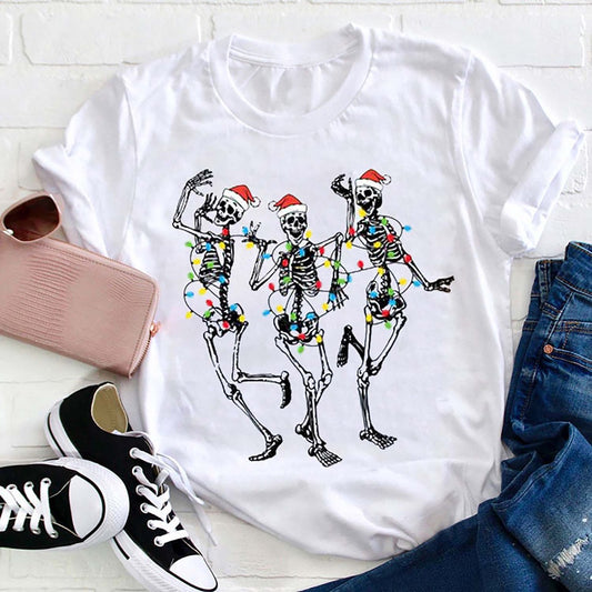 Dancing Skeleton With Santa Hat T Shirt, Merry T Shirt, Unisex Christmas Shirts