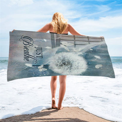 Dandelion Crystal Butterfly Bible Verse - Just Breathe Beach Towel - Christian Beach Towel - Bible Verse Beach Towel
