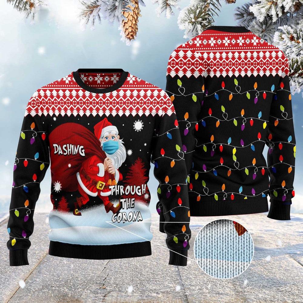 Dashing Through The Corona Ugly Christmas Sweater, Funny Xmas Sweater, Sweater Xmas