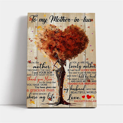 Daughter-In-Law To Mother-In-Law Canvas, Mother's Day Canvas Art, Gift For Mom, Birthday Gift, Mother's Day Wall Art