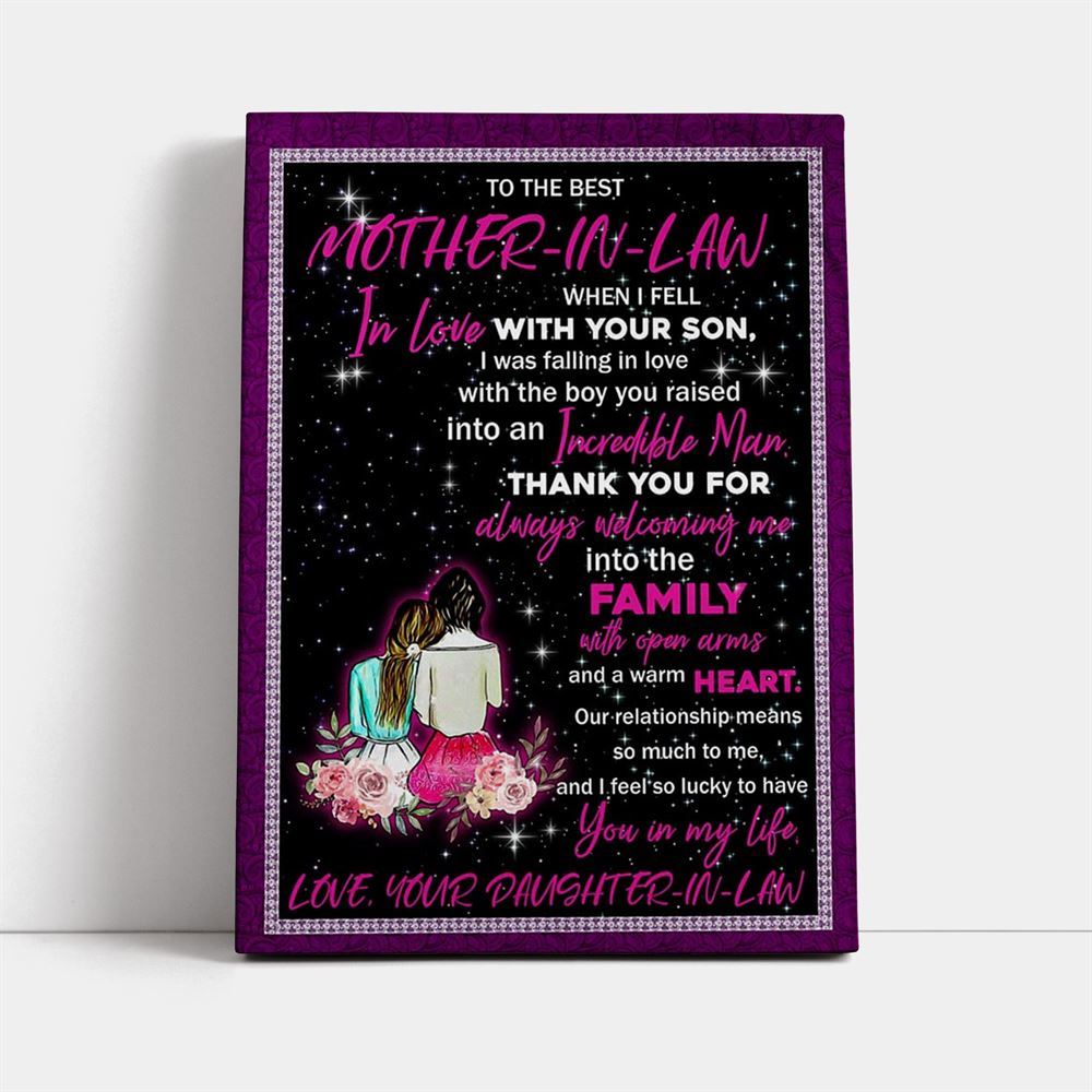 Daughter In Law To The Best Mother In Law Thank You For Always Welcoming Me Canvas, Mother's Day Canvas Art, Gift For Mom, Birthday Gift