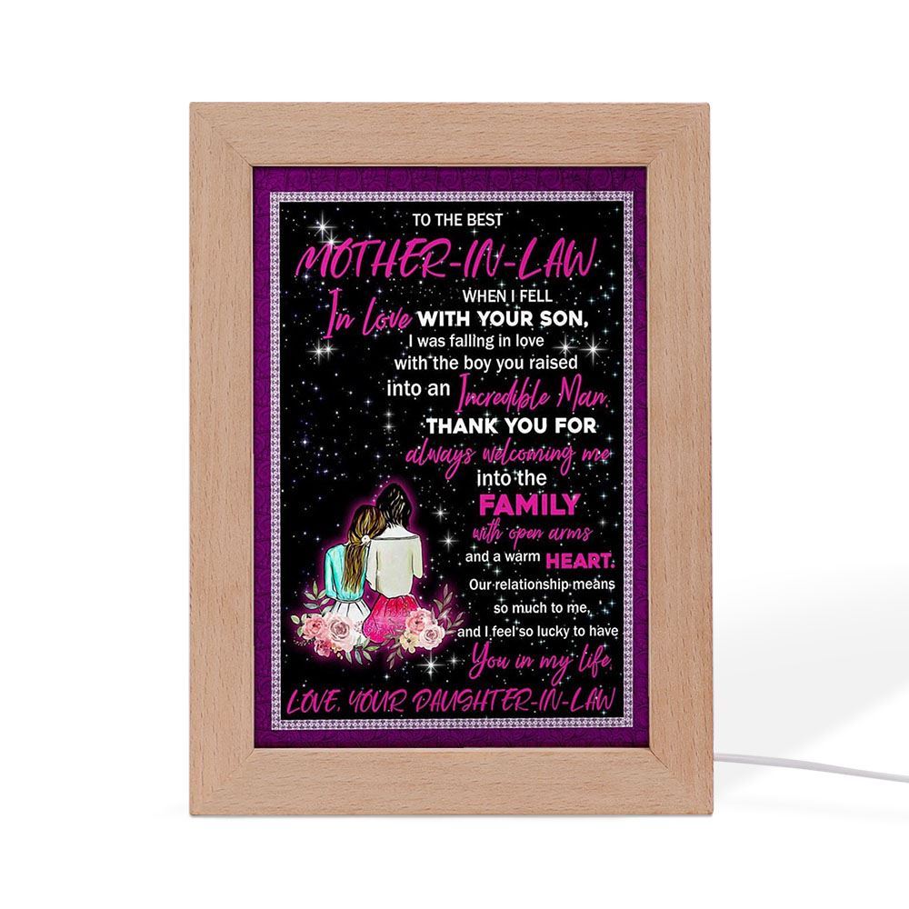 Daughter In Law To The Best Mother In Law Thank You For Always Welcoming Me Frame Lamp, Mother's Day Night Light, Best Mom Ever, Gift For Mom