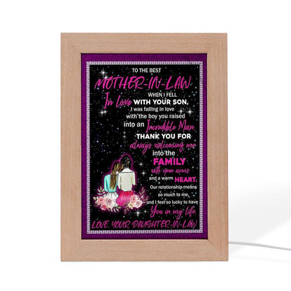 Daughter In Law To The Best Mother In Law Thank You For Always Welcoming Me Frame Lamp, Mother's Day Night Light, Best Mom Ever, Gift For Mom