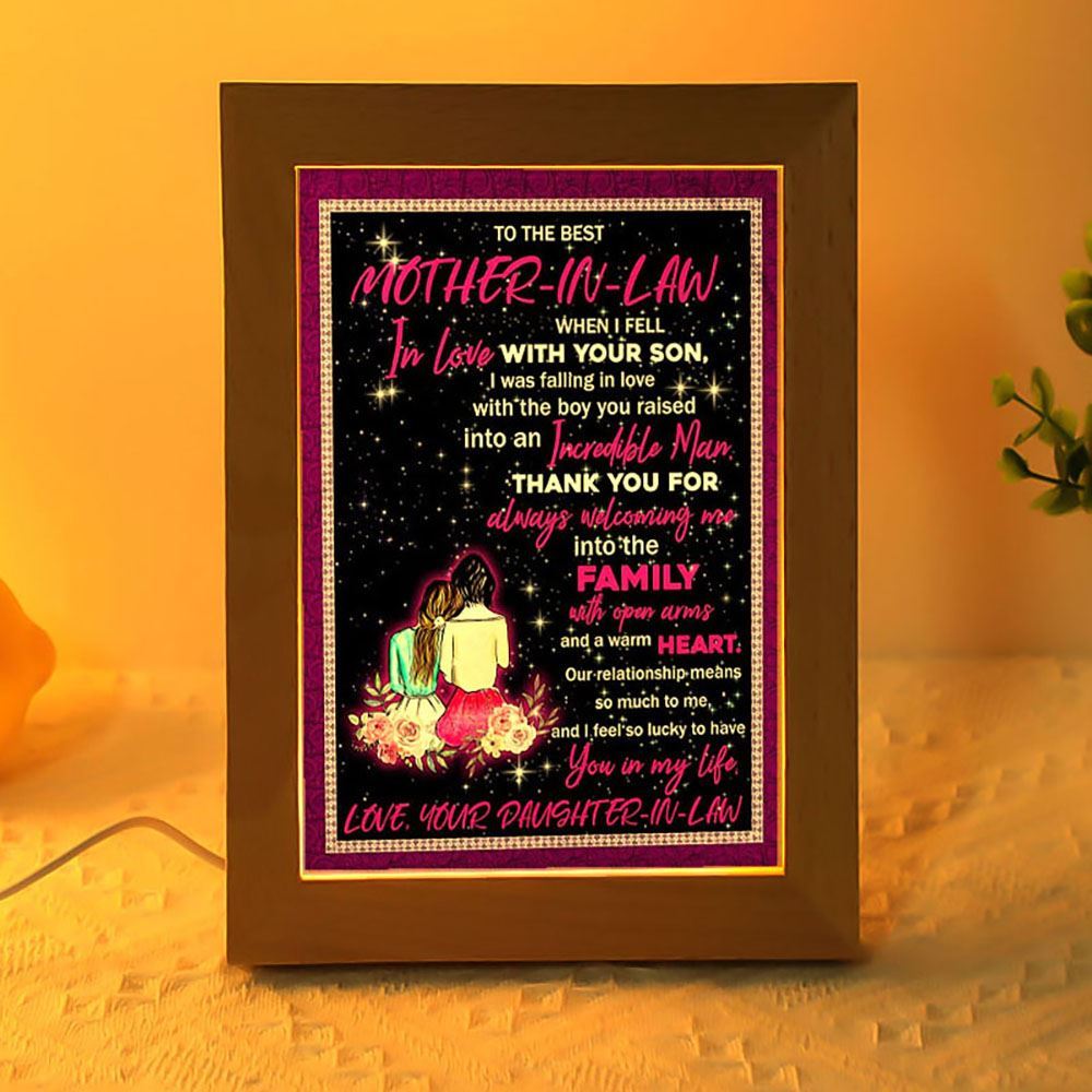 Daughter In Law To The Best Mother In Law Thank You For Always Welcoming Me Frame Lamp, Mother's Day Night Light, Best Mom Ever, Gift For Mom