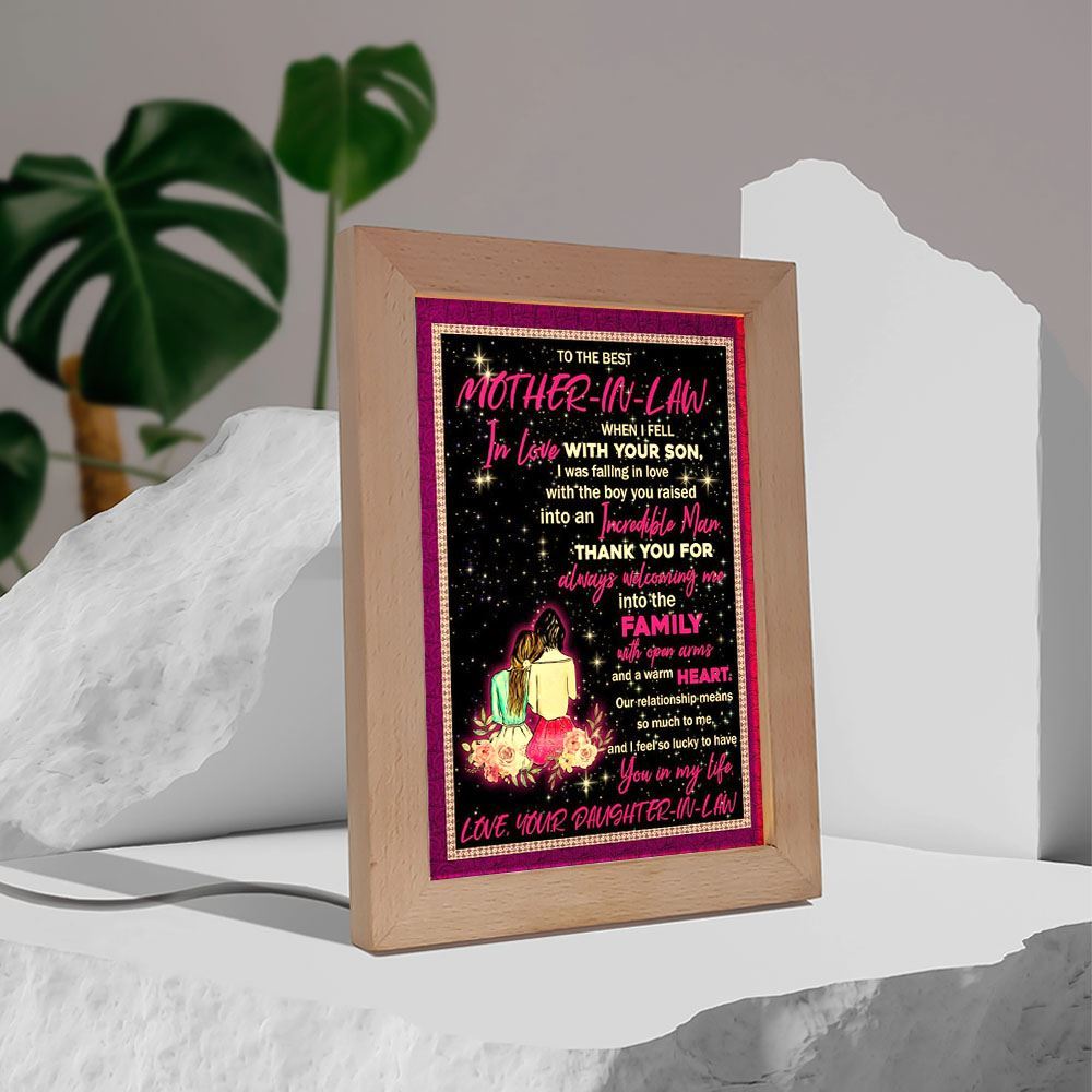 Daughter In Law To The Best Mother In Law Thank You For Always Welcoming Me Frame Lamp, Mother's Day Night Light, Best Mom Ever, Gift For Mom