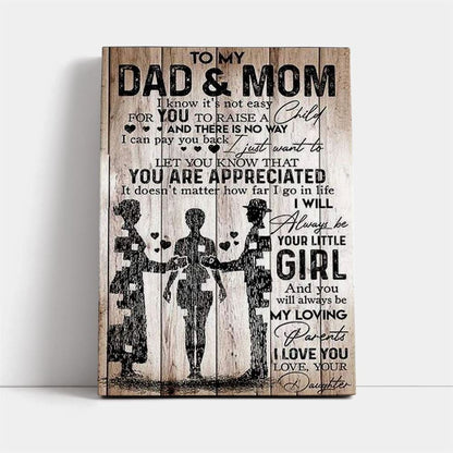 Daughter To Mom And Dad, Mother's Day Canvas Art, Gift For Mom, Birthday Gift, Mother's Day Wall Art