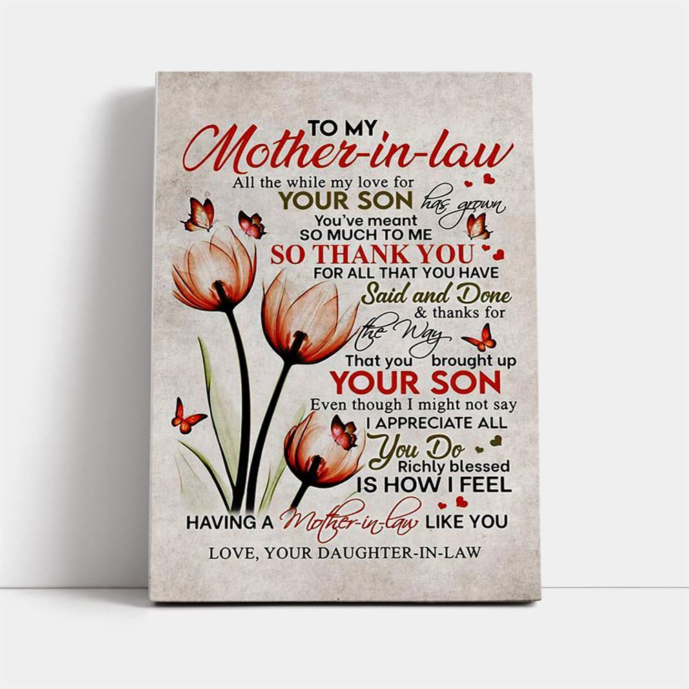 Daughter To Mother All The While My Love For Your Son Has Grown Flowers Canvas, Mother's Day Canvas Art, Gift For Mom, Mother's Day Wall Art