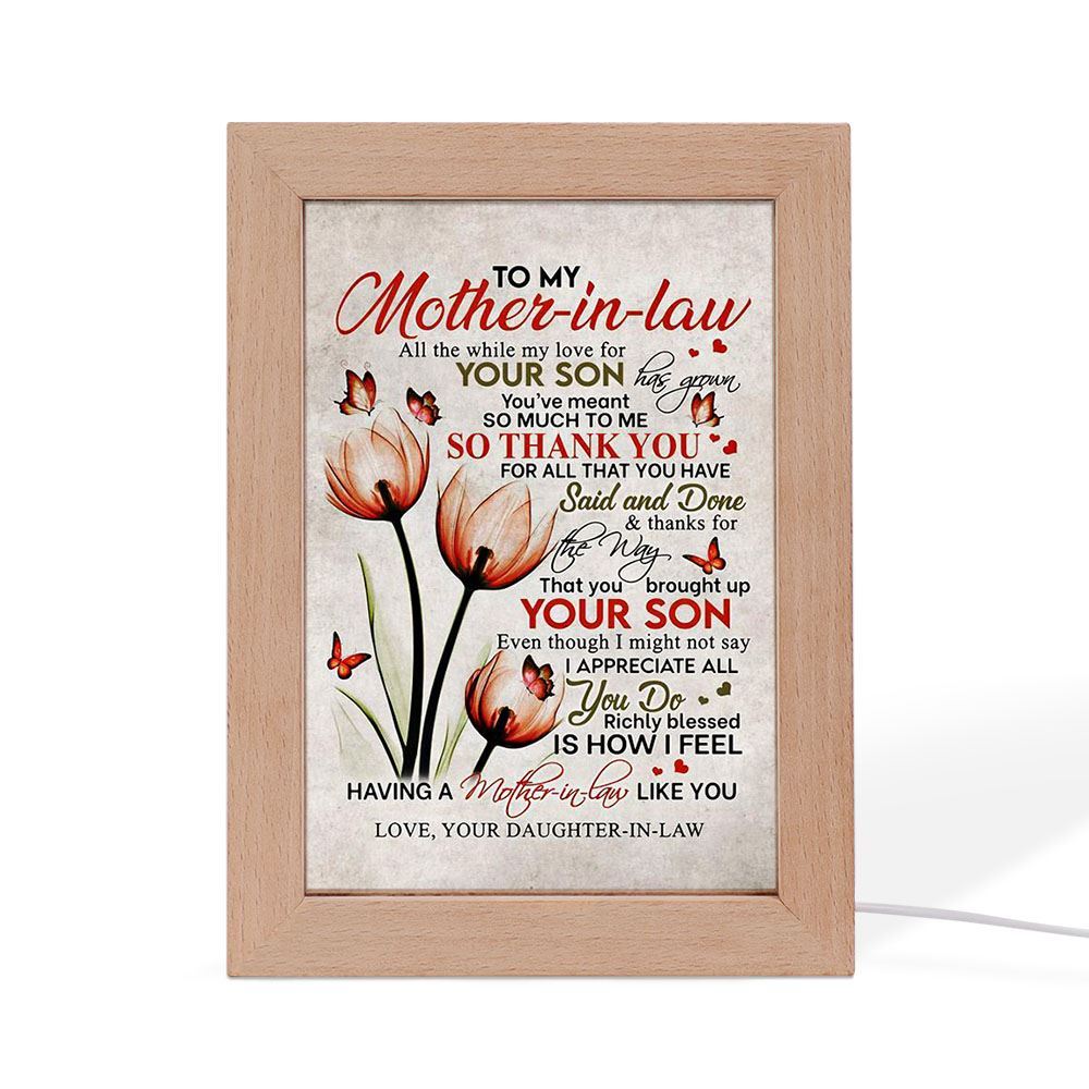 Daughter To Mother All The While My Love For Your Son Has Grown Flowers Frame Lamp, Mother's Day Night Light, Best Mom Ever, Gift For Mom